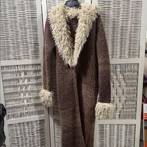 Free people Brown and Cream Long Women's Sweater Coat Womens Size Medium/Large